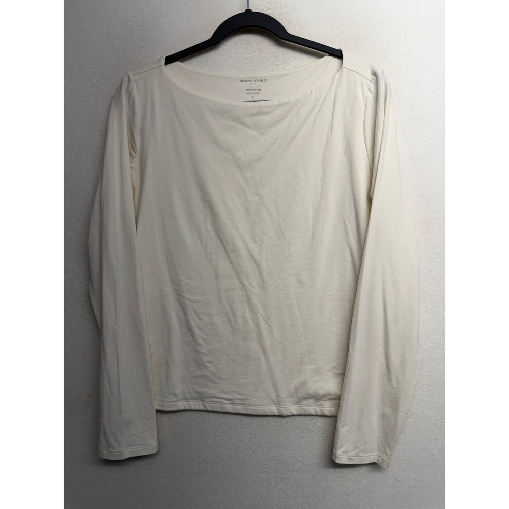 Banana Republic Soft Stretch Boat Neck Long Sleeve Top Cream Off White L